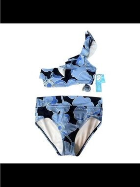 NWT Draper James Make It Poppy Blue One Shoulder Bikini Swimsuit Large